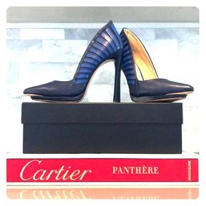 L. A. M. B. Navy Leather Stilettos